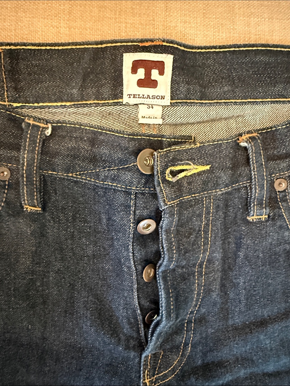 Tellason Men's Indigo Slim-Straight Button-Fly Jeans